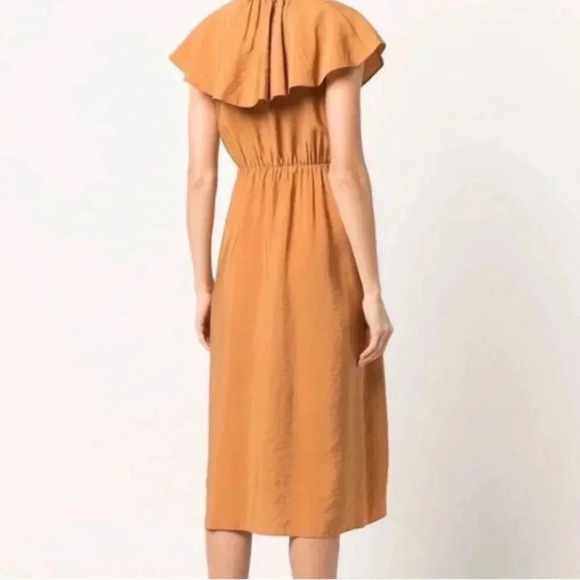 NWOT Vince Braid Trim Flutter Sleeve Wrap Dress Copper - Picture 4 of 6